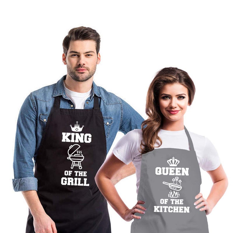 Saukore Funny Aprons for Couple, His and Hers Aprons Set, Kitchen Aprons with 2 Pockets for Cooking Grilling Baking, Anniversary Wedding Bridal Shower Birthday Valentines Day Gifts for Couples - Image 1